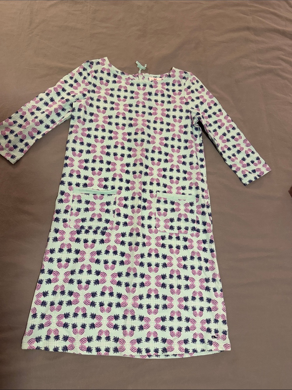 Vineyard Vines White Dress with Pink & Navy Pineapple Print